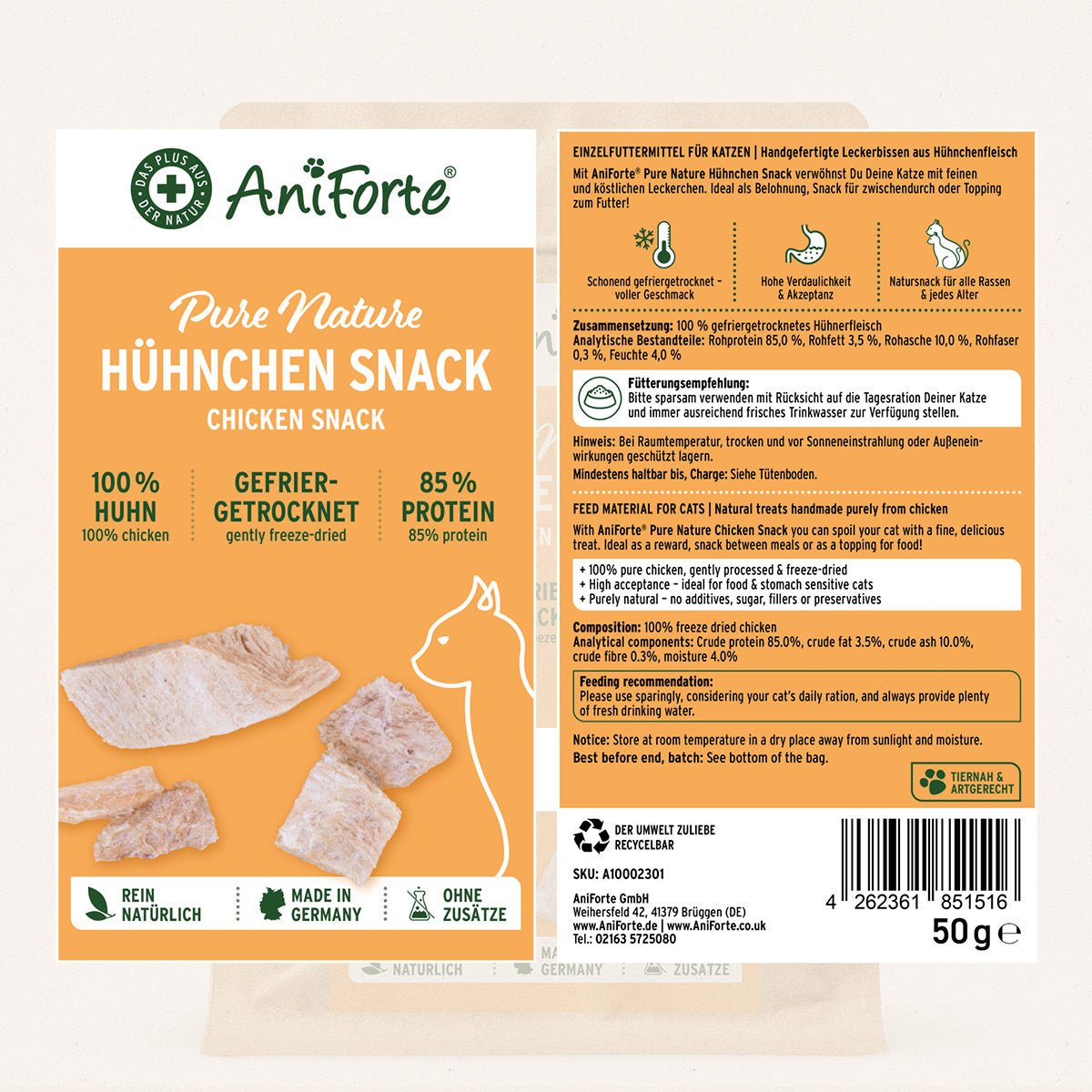 Hühnchen Snack Inhaltsstoffe und Fütterungsempfehlung auf einen Blick - AniForte